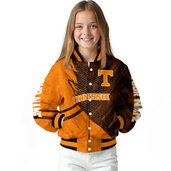 personalized tennessee volunteers hexagon mesh orange black varsity jacket top rated.webp