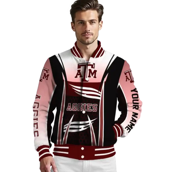 personalized texas am aggies mesh effect maroon black varsity jacket high quality.webp