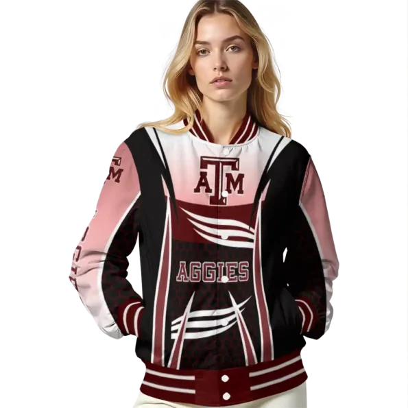 personalized texas am aggies mesh effect maroon black varsity jacket latest model.webp