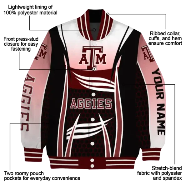 personalized texas am aggies mesh effect maroon black varsity jacket new arrival.webp
