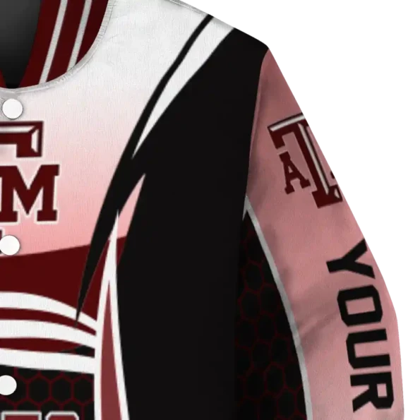 personalized texas am aggies mesh effect maroon black varsity jacket premium grade.webp