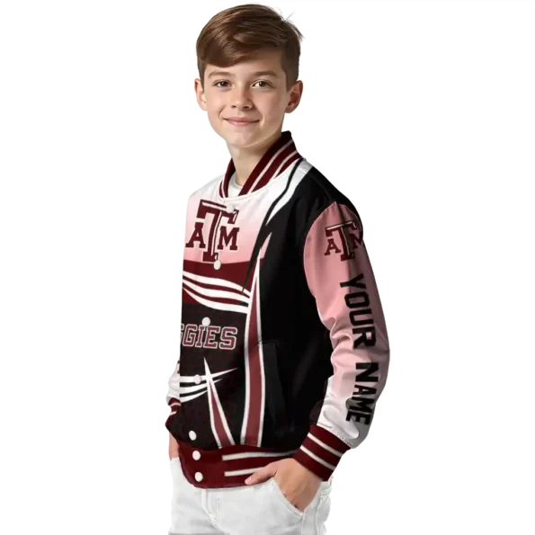 personalized texas am aggies mesh effect maroon black varsity jacket trendy.webp