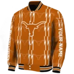 personalized texas longhorns bolt stripe orange varsity jacket best selling.webp