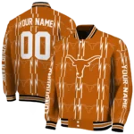 personalized texas longhorns bolt stripe orange varsity jacket best selling.webp