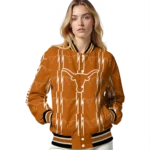 personalized texas longhorns bolt stripe orange varsity jacket best selling.webp