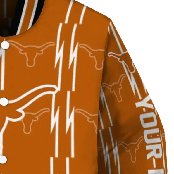 personalized texas longhorns bolt stripe orange varsity jacket premium grade.webp