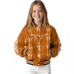 personalized texas longhorns bolt stripe orange varsity jacket best selling.webp