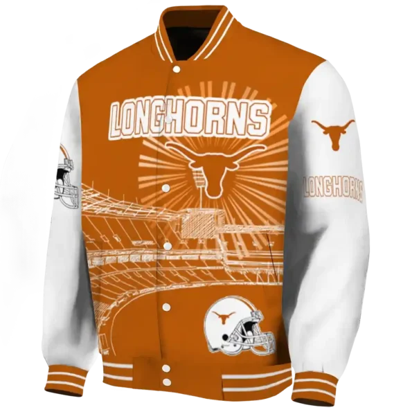 personalized texas longhorns ferris arena orange white varsity jacket best selling.webp
