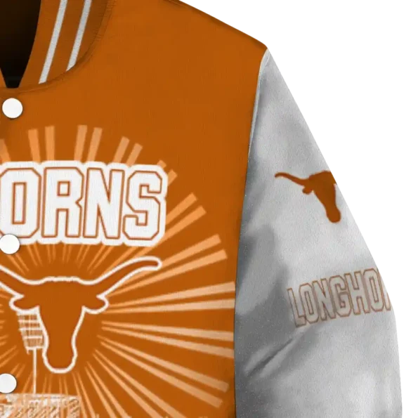 personalized texas longhorns ferris arena orange white varsity jacket premium grade.webp