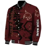 personalized texas state bobcats hexagon cluster maroon black varsity jacket best selling.webp