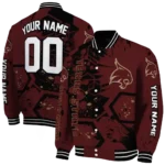 personalized texas state bobcats hexagon cluster maroon black varsity jacket best selling.webp