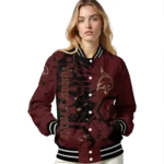 personalized texas state bobcats hexagon cluster maroon black varsity jacket best selling.webp