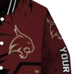 personalized texas state bobcats hexagon cluster maroon black varsity jacket best selling.webp