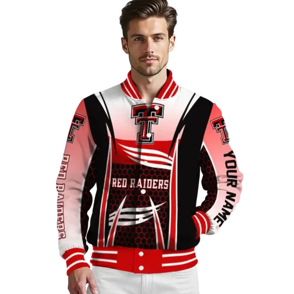 personalized texas tech red raiders mesh effect red black varsity jacket high quality.webp