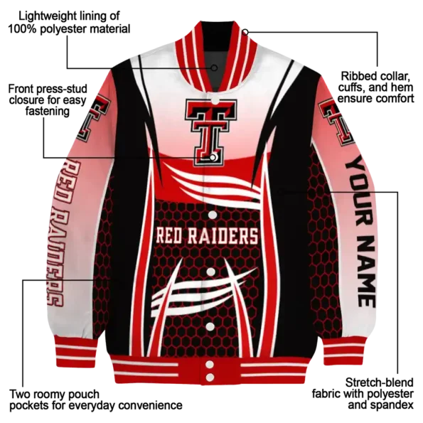 personalized texas tech red raiders mesh effect red black varsity jacket new arrival.webp