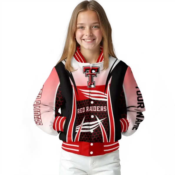 personalized texas tech red raiders mesh effect red black varsity jacket top rated.webp