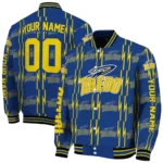 personalized toledo rockets bolt stripe blue varsity jacket best selling.webp