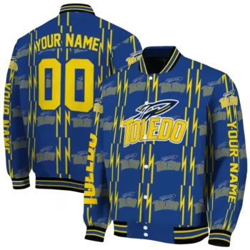 personalized toledo rockets bolt stripe blue varsity jacket fashion forward.webp