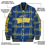 personalized toledo rockets bolt stripe blue varsity jacket best selling.webp
