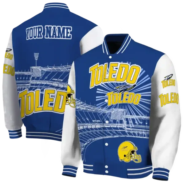 personalized toledo rockets ferris arena blue white varsity jacket fashion forward.webp