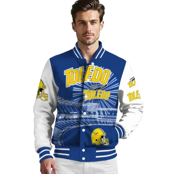 personalized toledo rockets ferris arena blue white varsity jacket high quality.webp