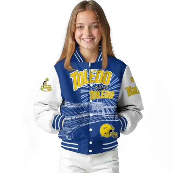 personalized toledo rockets ferris arena blue white varsity jacket top rated.webp