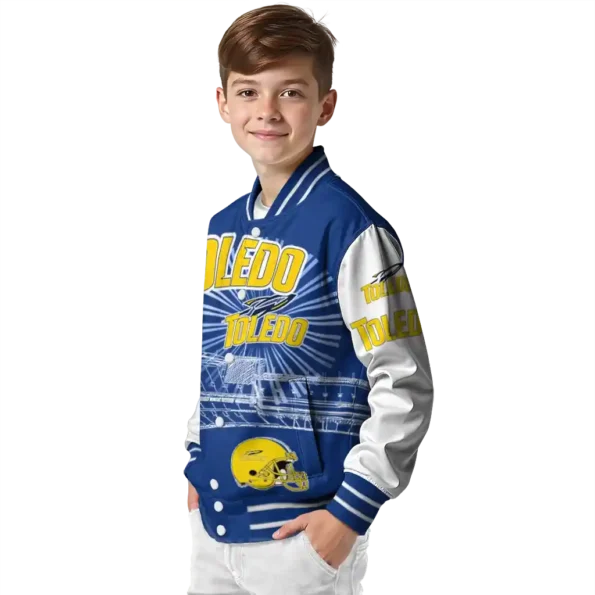 personalized toledo rockets ferris arena blue white varsity jacket trendy.webp