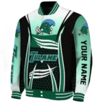personalized tulane green wave mesh effect green black varsity jacket best selling.webp