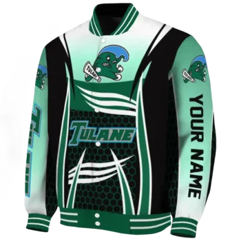 personalized tulane green wave mesh effect green black varsity jacket best selling.webp