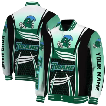 personalized tulane green wave mesh effect green black varsity jacket fashion forward.webp