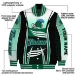 personalized tulane green wave mesh effect green black varsity jacket best selling.webp