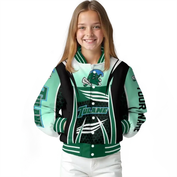 personalized tulane green wave mesh effect green black varsity jacket top rated.webp