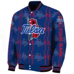 personalized tulsa golden hurricane bolt stripe blue varsity jacket best selling.webp