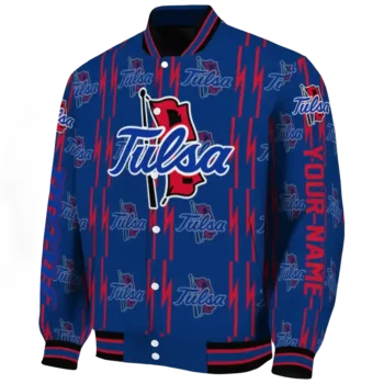 personalized tulsa golden hurricane bolt stripe blue varsity jacket best selling.webp