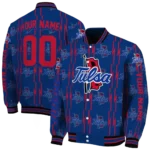 personalized tulsa golden hurricane bolt stripe blue varsity jacket best selling.webp