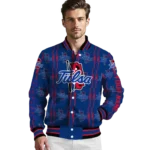 personalized tulsa golden hurricane bolt stripe blue varsity jacket best selling.webp