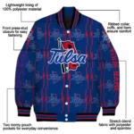 personalized tulsa golden hurricane bolt stripe blue varsity jacket best selling.webp