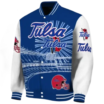 personalized tulsa golden hurricane ferris arena blue white varsity jacket best selling.webp