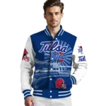 personalized tulsa golden hurricane ferris arena blue white varsity jacket best selling.webp