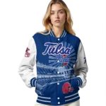 personalized tulsa golden hurricane ferris arena blue white varsity jacket best selling.webp
