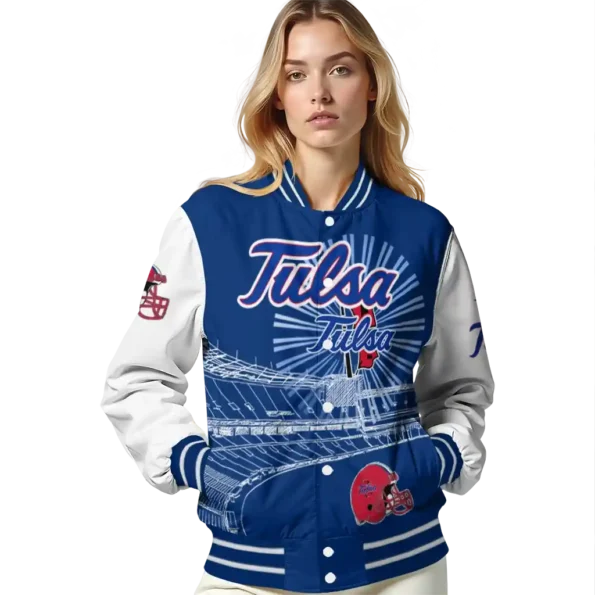 personalized tulsa golden hurricane ferris arena blue white varsity jacket latest model.webp