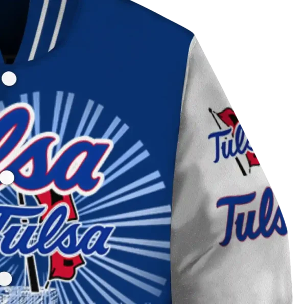 personalized tulsa golden hurricane ferris arena blue white varsity jacket premium grade.webp