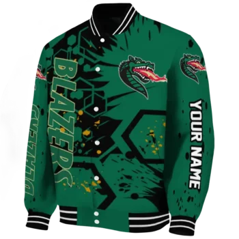 personalized uab blazers hexagon cluster green black varsity jacket best selling.webp