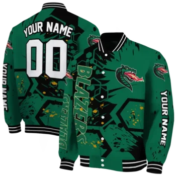 personalized uab blazers hexagon cluster green black varsity jacket fashion forward.webp