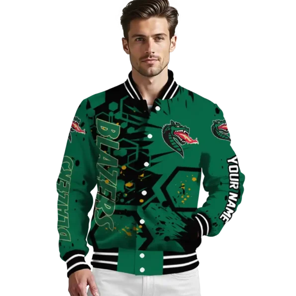 personalized uab blazers hexagon cluster green black varsity jacket high quality.webp