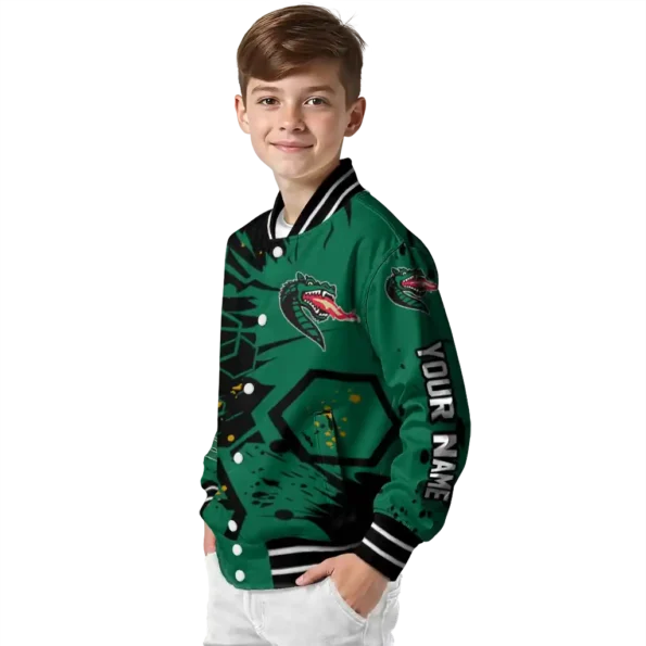 personalized uab blazers hexagon cluster green black varsity jacket trendy.webp
