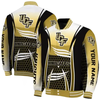 personalized ucf knights mesh effect gold black varsity jacket fashion forward.webp