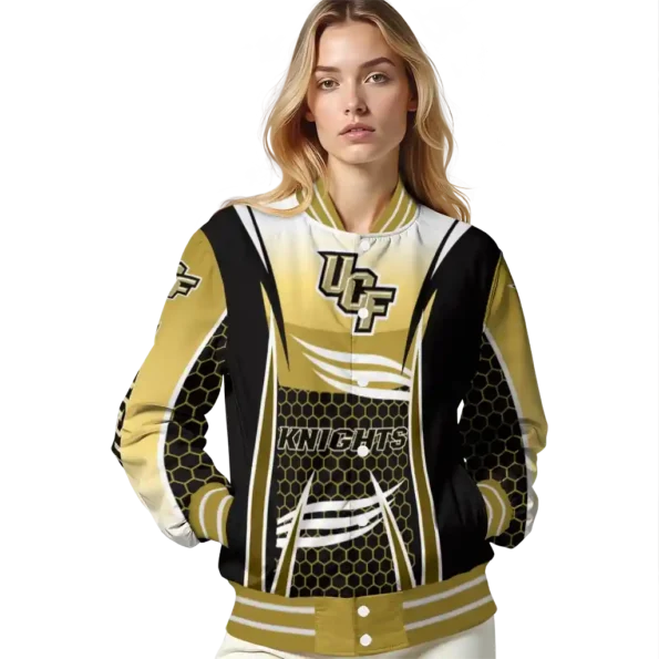 personalized ucf knights mesh effect gold black varsity jacket latest model.webp
