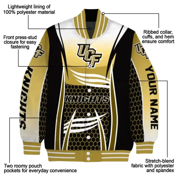 personalized ucf knights mesh effect gold black varsity jacket new arrival.webp