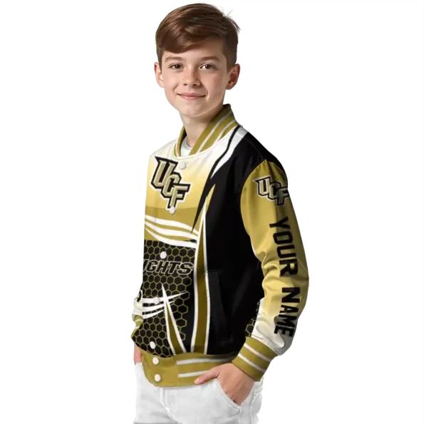 personalized ucf knights mesh effect gold black varsity jacket trendy.webp